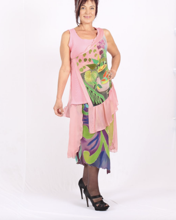 Dress with hand painted silk panel homage to Matice